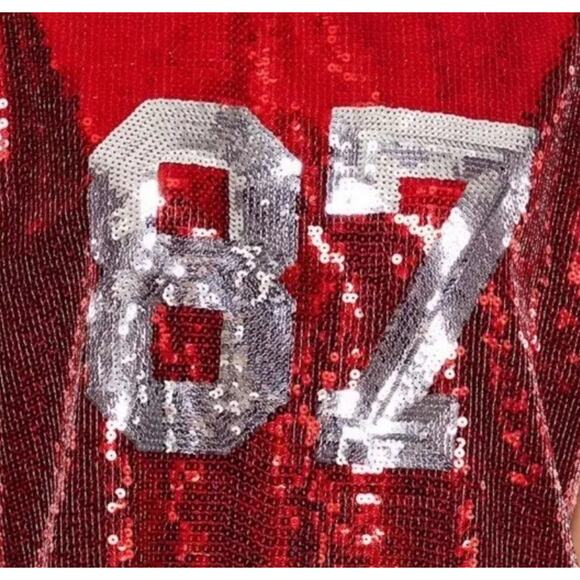 Forever 21 Sequin Varsity Stripe Jersey Tunic 87 Travis Kelce Swiftie Inspo Sz M - Picture 4 of 9